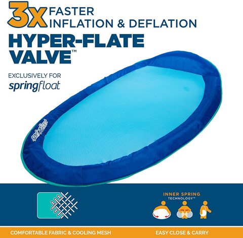 SwimWays Spring Float Inflatable Pool Lounger with Hyper-Flate Valve, Blue