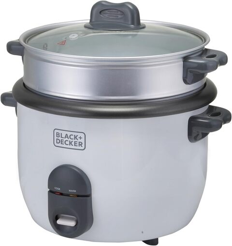 Black + Decker 2-in-1 Non-Stick Rice Cooker with Steamer, 700W, 1.8L, RC1860-B5, 2 Years Warranty