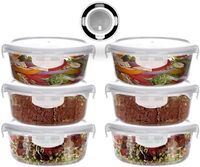 Atraux Pack Of 6 Round Airtight Glass Food Containers With Plastic Lid &amp; Built-In-Vent (950 ml)