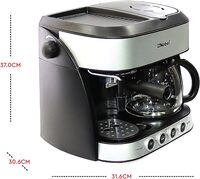Nobel Coffee Machine 1.25 Litres Removable Jar, Espresso &amp; Americano With Steam Pump, 10 Cups Water Tank With 15 Bar Pressure NCM13 1 Year Full Warranty, Silver
