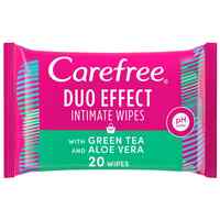 Carefree Duo Effect Intimate Wipes With Green Tea and Aloe Vera White 20 Wipes