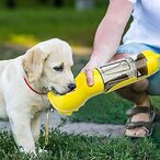 اشتري Generic Meetion 300 Ml 3 In 1 Pet Portable Dog Water Bottle Dispenser With Food Container With Garbage Bag For Travel Or Walking (Yellow) في الامارات