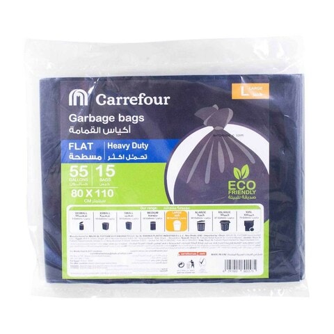 Carrefour 55 Gallon Flat Heavy Duty Large Blue 15 Garbage Bags