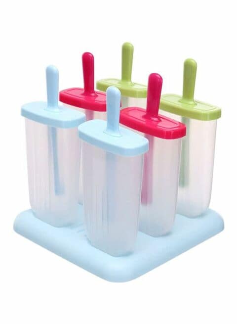6-Piece Ice Cream Popsicle Molds Blue/Red/Green 14x15x16centimeter
