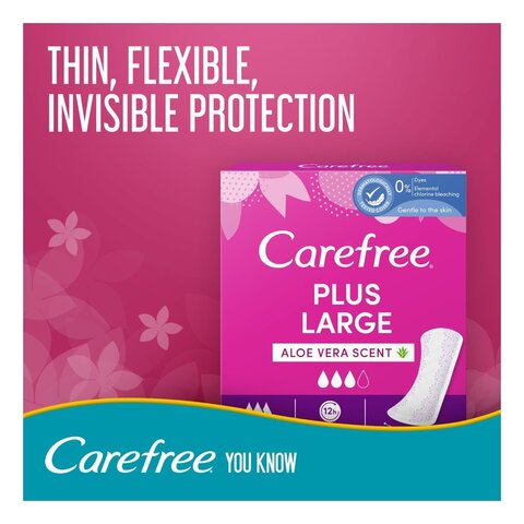 Carefree Cotton Aloe Plus Large Panty Liners White 48 Liners