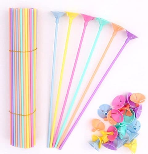 Balloon Sticks with Cups, 50 Pieces Balloon Stick Holders for Holidays, Anniversary Wedding Birthday Party Decoration (mixed color light)