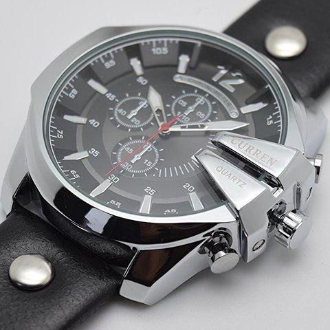 Curren - 8176 Waterproof Men&#39;s Round Dial Quartz Sports Wrist Watch - Black