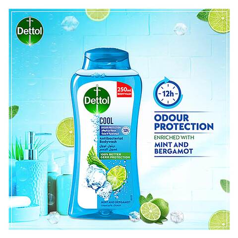 Dettol Cool Shower gel and Body wash, Menthol and Eucalyptus Fragrance, 250ml