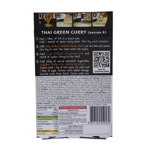 De Siam Thai Green Curry Paste With Spicy Green Chillies And Lemongrass 70g