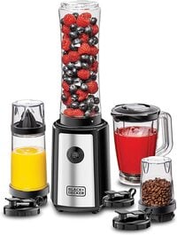 Black &amp; Decker 300W 16 Piece 4-In-1 Personal Compact Sports Blender/Smoothie Maker With Citrus Juicer &amp; Grinder Mill, Silver/Black - Sbx300Bcg-B5, 2 Years Warranty