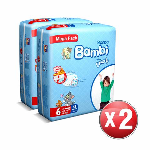 Sanita Bambi Baby Diapers Mega Pack Size 6  XX-Large  +16 KG 52 Count twin pack