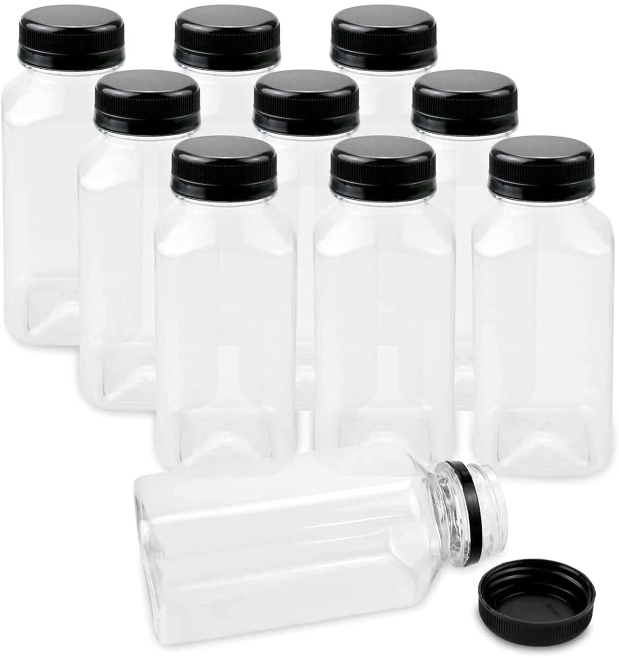 Empty Plastic Juice Bottles With White Tamper Evident Caps 8 Oz. 