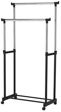 Doreen Cloth Rack 2 pole, Metal Double Pole Telescopic Clothes Hanger, Black
