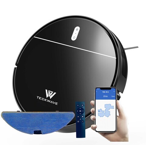 TECKWAVE (TW-R15) Dual Dynamic Navigation Robot Vacuum Cleaner and Mop with 3500Pa Suction Power, Highly Intelligent &amp; Mop Electric Water Tank (1 Year Warranty &amp; UAE Service center)