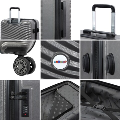 Biggdesign Moods Up Hard Luggage Sets With Spinner Wheels, Hardshell Luggage With Double Wheel, Travel Suitcase, Lock System, Lightweight Antracite 3 Pcs