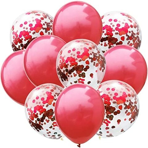 Party Propz - Party Propz 18 Pcs Red Confetti And Metallic Balloons Combo For Birthday/ Anniversary/ Bachelor Party Decorations