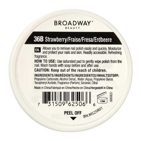 Broadway 36B Strawberry Flavoured Nail Polish Remover Pads White 32 count