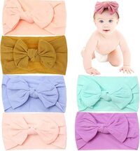SKY-TOUCH 6PCS Baby Girls Multicolored Headbands,Girls Bowknot Elastic Soft Hairbands,Nylon Stretchable Head Wrap, Super Soft Hair Accessories for Newborn Baby Girls, Infants, Toddlers, and Kids