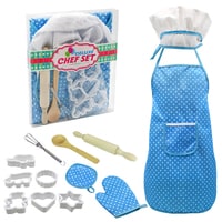 Generic - Kids Cooking And Baking Set 13 Pcs With Chef Hat Apron Oven Mitt Kitchen Utensils Children Chef Role Playset Educational Gift For Boys (Blue)