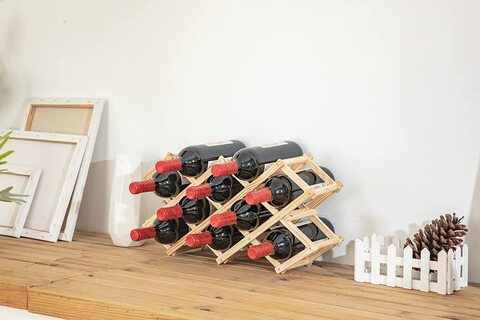 Foldable Wooden Wine Cellar Racks Countertop Wine Holder Storage Rack 10 Bottles 
