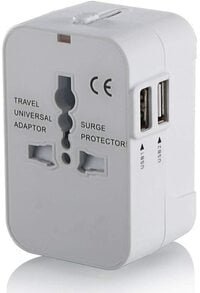 Travel Adapter,Worldwide All in One Universal Power Wall Charger AC Power Plug Adapter with Dual USB Charging Ports for USA EU UK AUS Cell Phone Laptop (White)