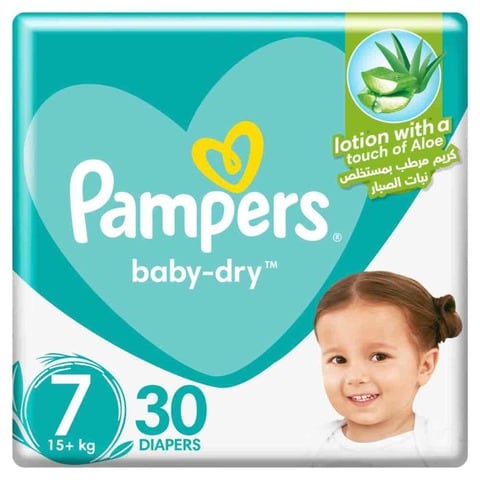 Buy Pampers Baby-Dry Taped Diapers With Aloe Vera Lotion  Size 7 (15+kg) 30 Diapers in UAE