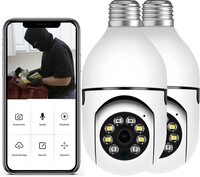E World Unbox Happiness Autosur 2 Pcs Light Bulb Security Camera, 2.4Ghz &amp; 5G Wifi Outdoor, 1080P E27 Light Socket Security Camera, Indoor 360 Home Security Cameras, Full Color Day And Night