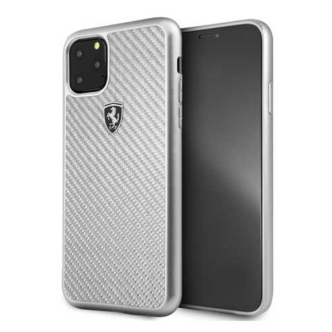 Ferrari - Apple iPhone 11 Pro Max Hard Case Heritage Real Carbon Compatible for iPhone 11 Pro Max and support Wireless Charging, Easy Access to All Ports, CG Mobile Officially Licensed - Silver