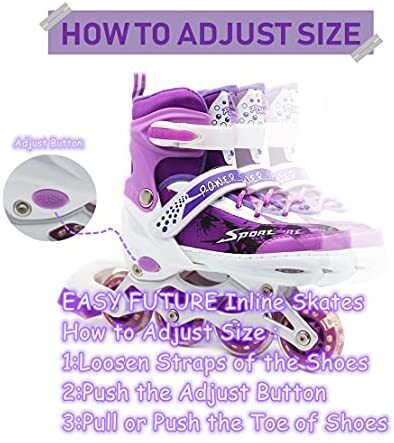 EASY FUTURE Inline Skates Adjustable Size Roller Skates with Flashing Wheels for Outdoor Indoor Children Skate Shoes Including Full Protective Gear Set Purple Small (31-34)