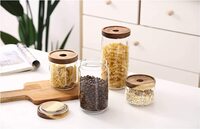 Star Cook 450ml/3Pcs Glass Food Storage Jars with Wood Lid , Glass Storage Containers with Good Sealing, Different Sizes Coffee Container for Kitchen Counter, Pantry, Tea, Sugar, Flour (450ML)