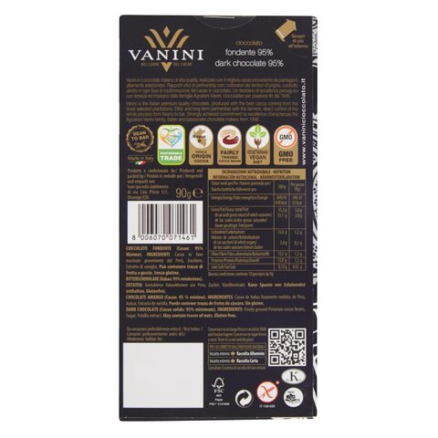 Vanini 95% Cocoa Dark Chocolate Bar 90g