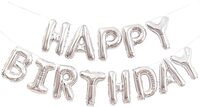Silver Happy Birthday Balloons Banner, 16 Inch Mylar Foil Letters Birthday Sign for Girls Boys Kids &amp; Adults Birthday Decorations and Party Supplies