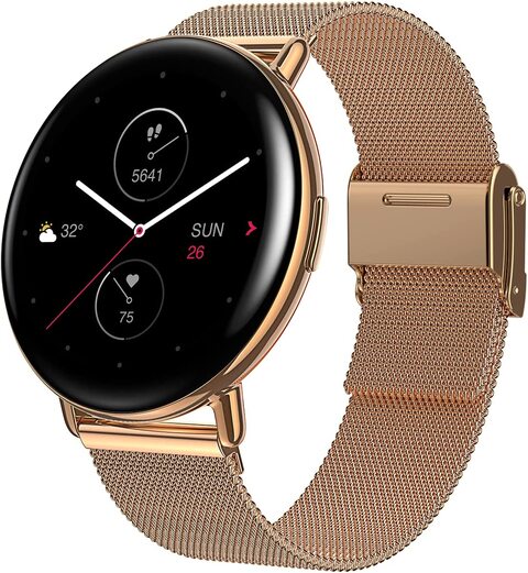 Zepp E Circle Smart Watch Health And Fitness Tracker With Heart Rate, SpO2 And Rem Sleep Monitoring, Stainless Steel Body, Metal Band, ChaMPagne Gold