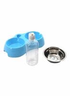 Buy Qiaokai - Plastic Auto Feeding Double Water Bowl For Dog And Cat Blue/Silver/Clear in UAE