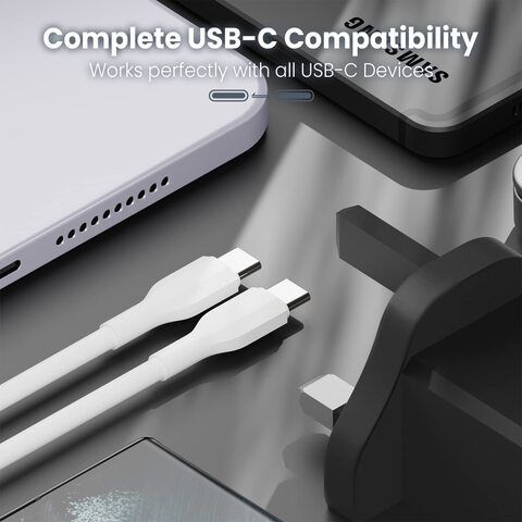 Moxedo Lite USB-C To USB-C Fast Charging Cable 1M Compatible for iPad mini 6，MacBook Pro 2021 14&quot; 16&quot;, MacBook Air, iPad Pro 12.9&quot;, Samsung S21+, Huawei P30, etc. (White)