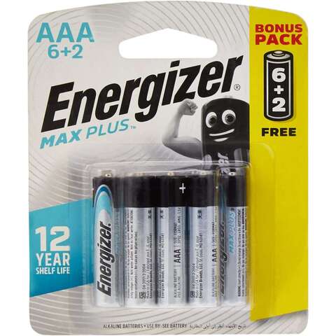 Energizer Max Plus AAA Alkaline Batteries  Pack of 8