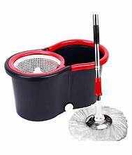 360 Degree Floor Black Spin Mop Bucket Set Spinning Rotating With Stainless steel Hnadle and 1 Cleaning Dry Heads, Color May Vary