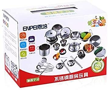 16pcs Stainless Steel Pots and Pans Cookware Pretend Kitchen Play Set for Kids