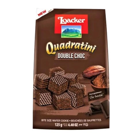 Loacker Quadratini Double Choc Cocoa And Chocolate Cream Filled Cocoa Wafer Cubes 125g