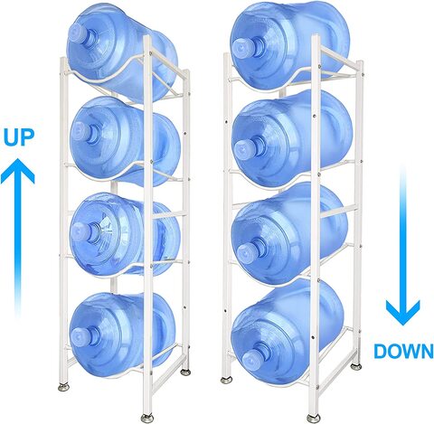 Sky-Touch Water Gallon Holder 4 Tier, 5 Gallon Water Bottle Storage, Water Bottle Organizer Stackable Storage Shelves, Stainless Steel Shelf, Easy To Assemble For Kitchen, Home And Office White