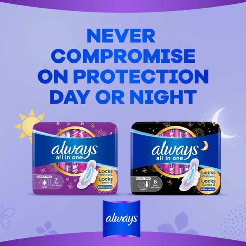 Always Ultra Sanitary Towels Day & Night (Size 3) Wings x18 Pads - Boots