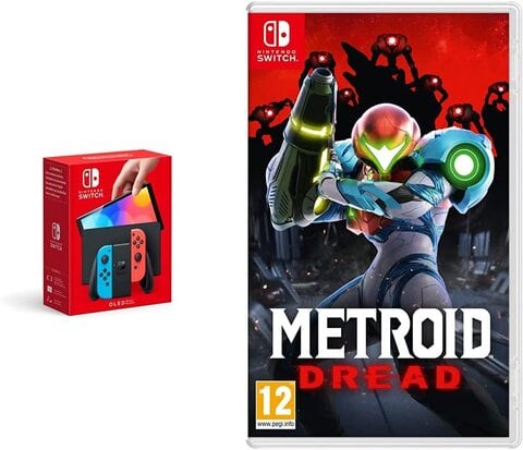 Nintendo Switch (Oled Model) - Neon Blue/Neon Red + Metroid Dread (Nintendo Switch)