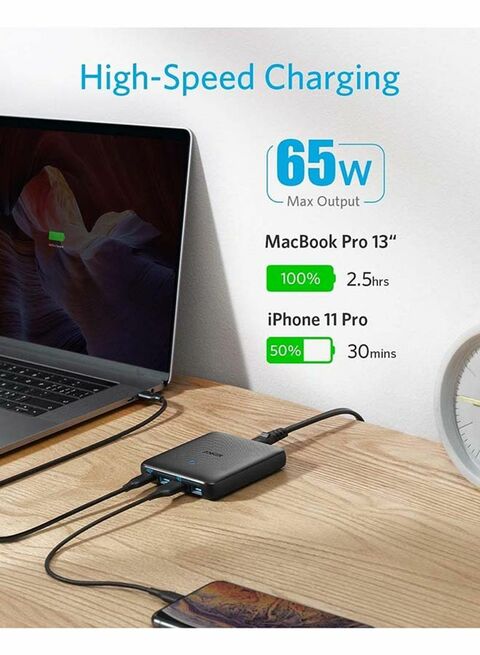 Anker 65W 4 Port PIQ 3.0&amp;GaN Fast Charger Adapter, PowerPort Atom III Slim Wall Charger With A 45W Power Delivery Port USB-C Black