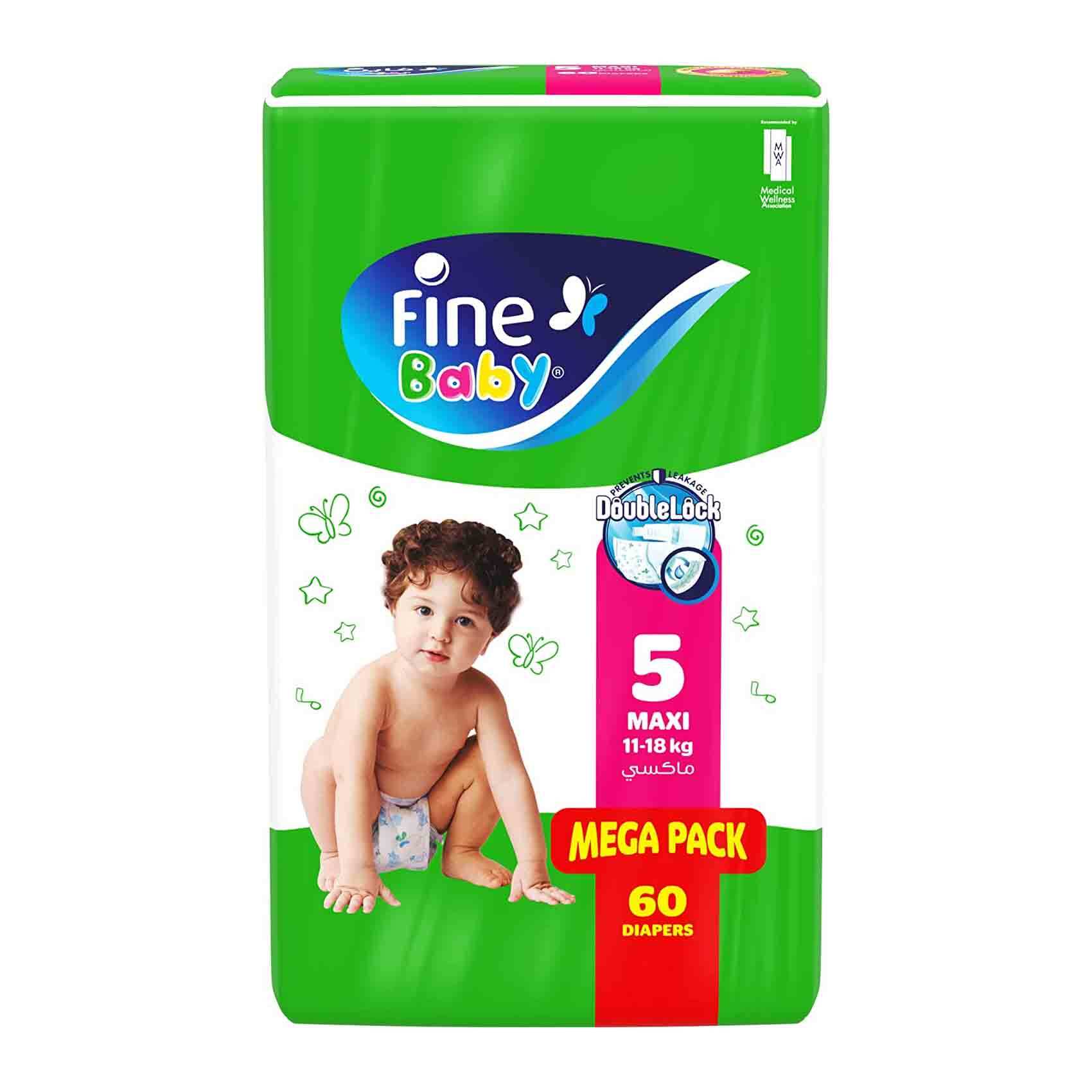 Buy Fine Baby Diapers Size 5, 11 - 18 kg 60 Pieces Online - Shop Baby  Products on Carrefour Saudi Arabia