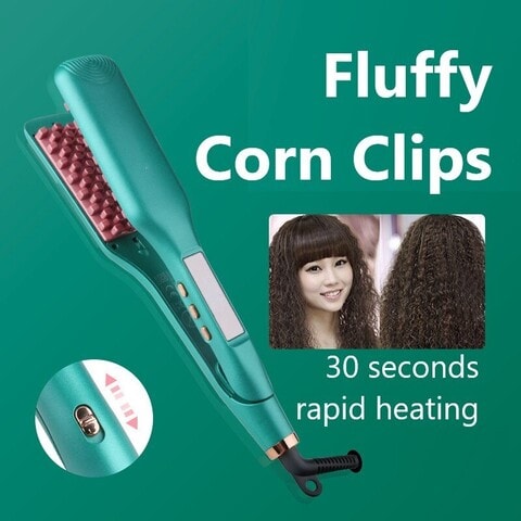 Hair Volumizing Flat Iron Ceramic Hair Curler Tongs Corrugated Hair Curling Iron(green)