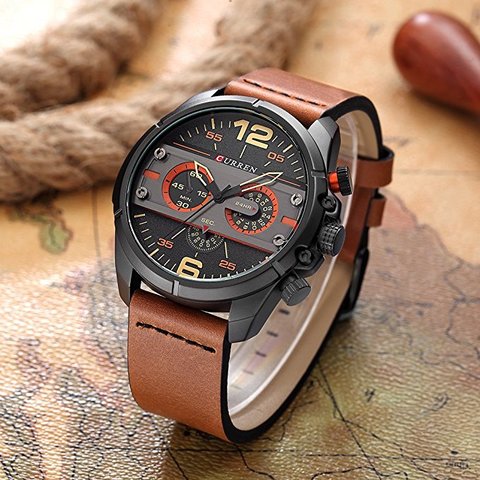 Curren men's sports best sale waterproof leather wrist watch