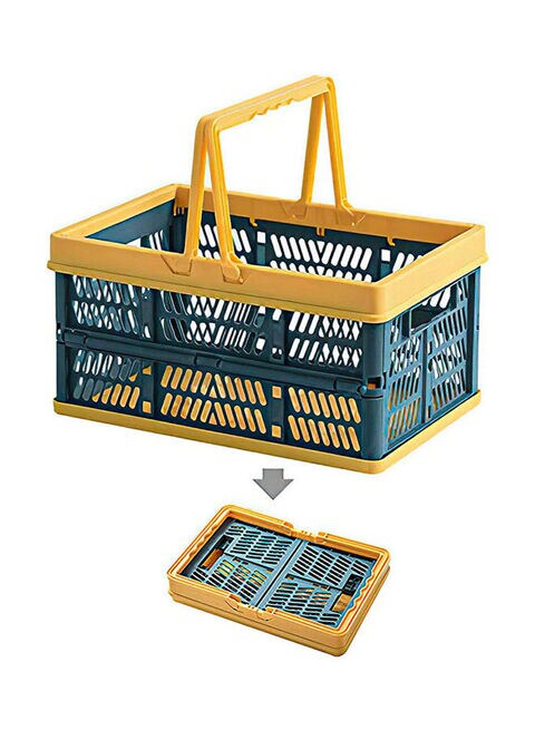 Marrkhor Plastic Collapsible Storage Shopping Basket Green/Yellow 11.7 X 7.87 X 6.17Inch