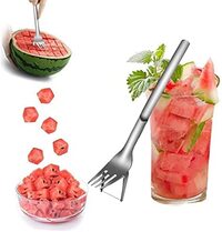 ABBASALI Watermelon Slicer Fork Stainless Steel Cutter - Kids Fascinated Melon Cuber Cutting Tool - Carving and Cutting Utility Knife for Home Fruit Party - Cool Kitchen Gadgets (Silver)