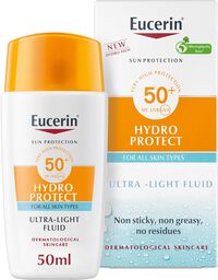 Eucerin Sunscreen Hydro Protect Face Ultra Light Fluid, High UVA/UVB Protection, SPF 50+, Suitable For Daily Use, Non sticky, Non Greasy, Suitable For All Skin Types, 50ml