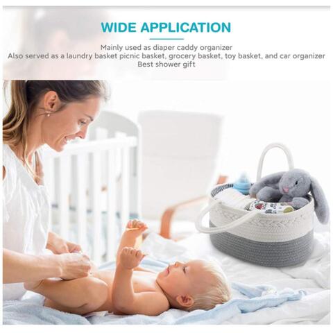 ALISSA Baby Diaper Caddy Organizer 100% Cotton Rope Diaper Storage Basket With Extra Wet/Dry Diaper Caddy Organizer